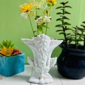 Vintage White Bud Vase Ceramic Floral Vase Cottagecore Farmhouse Decor Antique
